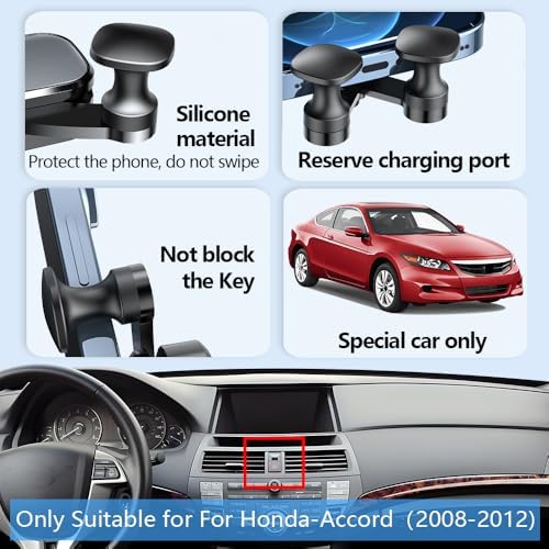 Premium Car Phone Holder Mount for Honda Accord 2008-2012 – Secure Mobile Device Cradle for Effortless Navigation and Hands-Free Use – Sleek No Bar Display Design, Easy Installation, and Enhanced Durability – Perfect for LX, LX-P, SE, EX, EX-L, and LX-S Models – Elevate Your Driving Safety with Optimal Viewing and Stability