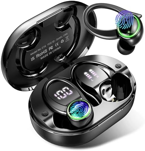 Elevate Your Active Lifestyle with Advanced Bluetooth 5.3 Wireless Earbuds – 50 Hours of Playtime, Superior Deep Bass, and 4 ENC Noise-Cancelling Mics for Crystal-Clear Sound – IP7 Waterproof Design with Secure Earhooks for Ultimate Comfort During Workouts and Outdoor Activities – Your Essential Fitness Companion for Uninterrupted Audio Adventure