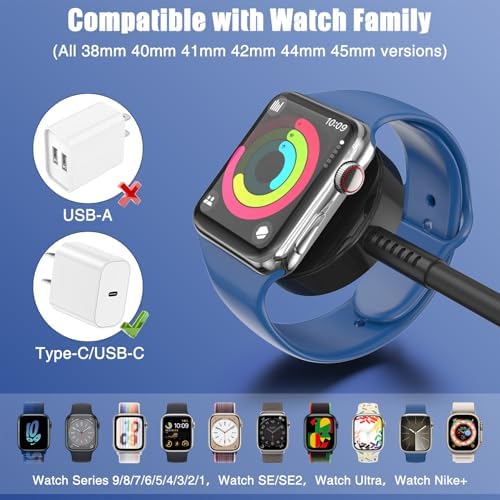 USB-C Magnetic Charger for Apple Watch – Fast Charging Cable Compatible with Ultra, Series 9-1 – 3.3 FT (1.1 M) Black – Enhanced Power Delivery & Secure Connection for All Models
