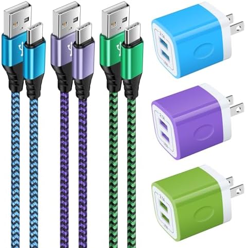 Ultimate Fast Charging USB Wall Charger Block with Dual Ports & 3 Pack 6 ft Type C Cables – Ideal for Samsung Galaxy S24/S23/S22/S21, i Phone 16/15, Google Pixel 9/8 Pro – Enhanced Compatibility & Speed for All Your Devices