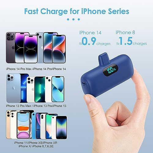 Compact Pink Portable Charger for i Phone – 5000 m Ah PD Fast Charging Power Bank, Lightweight Mini Battery Pack Compatible with i Phone 14/14 Pro Max/13/13 Pro/12 Pro/11/XS/XR/X/8/7/6 – Stylish and Versatile Backup Solution for On-the-Go Power
