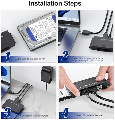 Universal USB 3.0 & Type C to SATA IDE Adapter for HDD/SSD – Ultimate Data Recovery and Transfer Solution with 12 V Power Supply for 2.5″ & 3.5″ Drives – Fast, Reliable, and Portable Data Management Tool for Tech Enthusiasts
