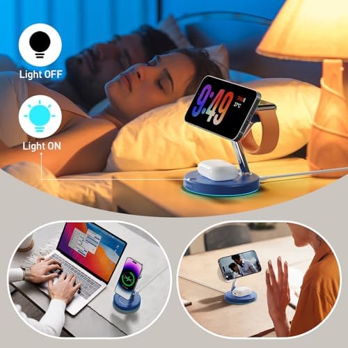 2025 Premium 3-in-1 Wireless Charging Station for i Phone 16, 15, 14, 13, 12 – Mag-Safe Compatible Charger Stand for Air Pods and i Watch – Fast, Efficient Power Hub with Sleek Design and Overcharge Protection for Home or Travel