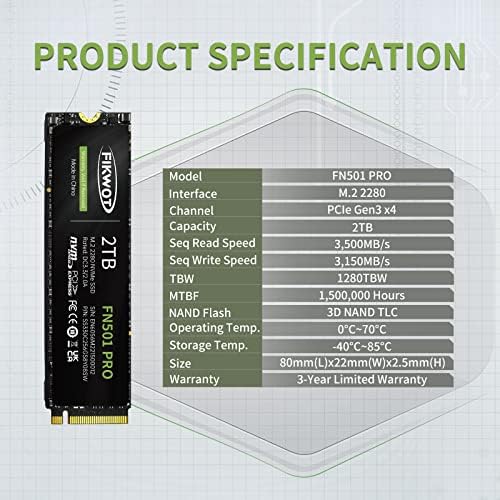 Revolutionize Your Computing with FN501 Pro 256 GB NVMe SSD – High-Speed M.2 2280 PCIe Gen3 Internal Drive with Graphene Cooling, Achieving Up to 3,500 MB/s for Unmatched Performance in Gaming and Multitasking, Compatible with Laptops & Desktops