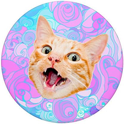 Cosmic Trippy Space Cat Pink Purple Blue PopSockets PopGrip: Swappable Grip for Phones & Tablets – Enhanced Compatibility and Speed