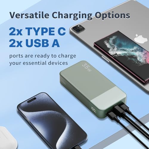 NOBIS 20000 m Ah Portable Power Bank – 35 W Fast Charging Battery Pack with USB-C Cable & Digital Display for Ultimate Device Compatibility – Stay Charged on the Go!