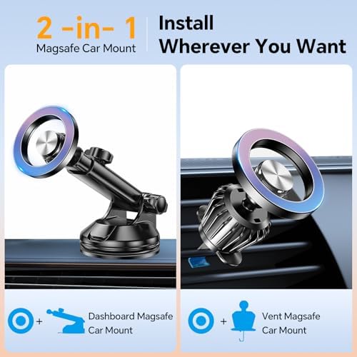 Mag Safe Car Mount – Versatile Magnetic Phone Holder for Windshield, Vent, and Dash – Secure Suction Cup Design for i Phone 12-16 Including Pro Max – Enhanced Compatibility, Quick Install, and Hands-Free Navigation for Ultimate Driving Safety and Convenience