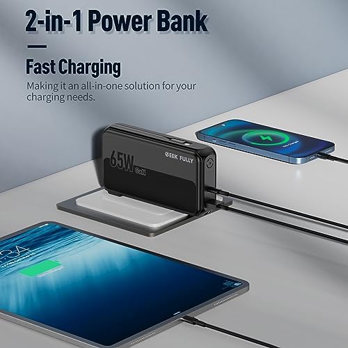 Ultimate 2-in-1 Portable Charger Power Bank with 14,400 m Ah Capacity & Ga N 65 W Wall Charger – Fast Charging USB-C Solution for Phones, Mac Book Pro/Air, Dell XPS, Pixel 7 – Unmatched Efficiency & Versatility for On-the-Go Power Needs