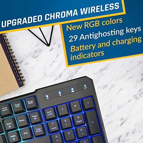 KLIM Chroma RGB Wireless Gaming Keyboard – Ultimate Performance with Long-Lasting Rechargeable Battery, Quick Typing & Water-Resistant Design for PC, PS5, PS4 & Mac – Elevate Your Gameplay with Stunning Backlighting & Enhanced Compatibility