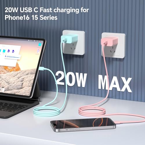 Ultimate 10 Ft USB-C Fast Charging Cable for i Phone 16 & 15 – 3-Pack High-Speed 60 W Cords for i Pad Pro, Mac Book Air, and Samsung Devices – Versatile Charging Solution in Red, Green, Pink for Maximum Compatibility and Convenience