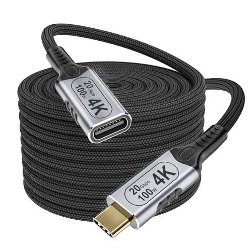 20 ft USB C Braided Extension Cable – High-Speed 20 Gbps Data Transfer, 100 W Fast Charging, 4 K@60 Hz Video Output – Durable USB-C Male to Female Connector for Enhanced Compatibility and Performance