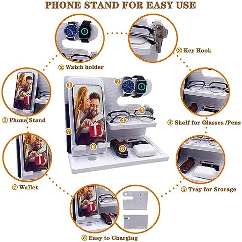 Gifts for Dad Men Mom Women from Daughter Son Birthday Gifts Nightstand Organizer Mens Wood Phone Docking Station (Black) – Enhanced Compatibility and Speed