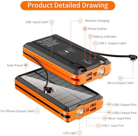 Ultimate Solar Power Bank 52800 m Ah Portable Charger with Fast 5 V/3 A Charging, Built-in 4 Cables, Dual Outputs & LED Flashlight – Perfect Outdoor Companion for Camping, Travel & Everyday Use