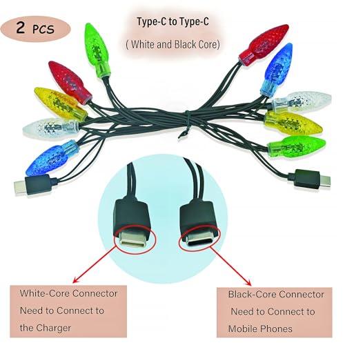 MACLARONX 2 Pack USB-C to Lightning Christmas Light Charging Cable – 4.5 FT Festive LED Connector for i Phone 6-14 Pro/Max/Plus/XS/XR – Stylish & Functional Holiday Charger with 10 Decorative Lights
