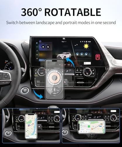 Transform Your Toyota Highlander Driving Experience with the Premium Wireless Charging Phone Holder (2020-2025) – 360° Rotating Mount for Effortless Navigation and Qi Charging, Stylish Auto Interior Upgrade, Perfectly Compatible with Mag Safe Technology