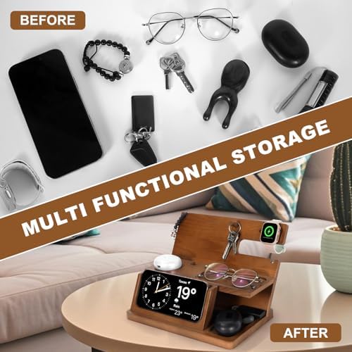 Elevate Your Charging Game: 3-in-1 Wooden Charging Station for i Phone 16, Compatible with Apple Watch and Air Pods – Perfect Father’s Day Gift for Dads, Husbands, and Sons – Sleek Nightstand Organizer with Enhanced Speed and Style