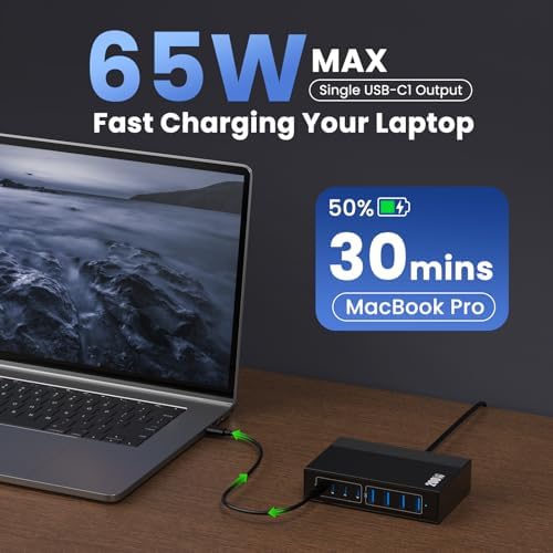 Revolutionize Your Charging Experience: 200 W Ga N III USB C Travel Charger Hub – 8-in-1 Multi-Device Fast Charging Station for Mac Book Pro, Dell XPS, i Phone 16/15/14 & Galaxy S24 – Compact, Lightweight Design with PD 65 W Power Delivery & Enhanced Compatibility – Stylish Purple Finish for Tech Enthusiasts