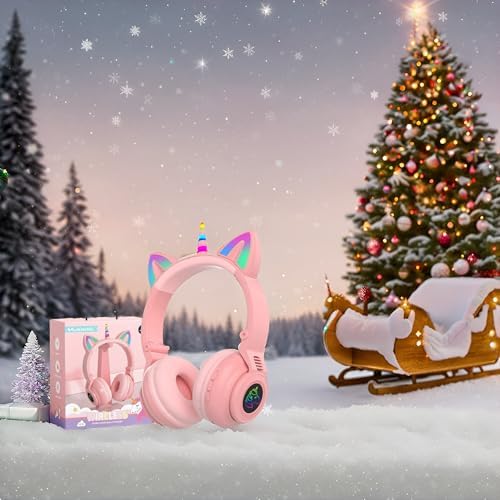 Enchanting Unicorn Wireless Headphones for Kids – Stylish Pink Foldable Design with Light-Up Features, Perfect for Tablets and Toddlers – Superior Sound Quality and Comfort for Magical Listening Adventures – Durable, Adjustable, Tangle-Free Fun for Every Little Girl