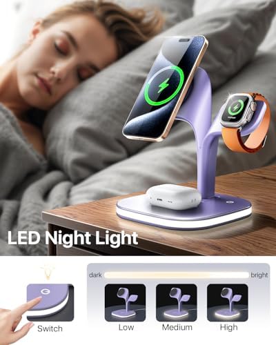 Revolutionary EXW Multi-Device Wireless Charging Hub: High-Performance Mag Safe Charger for i Phone 16/15/14/13/12, Apple Watch Series 1-9, and Air Pods – Sleek Black Finish with LED Charging Indicator & Complimentary Adapter for Effortless Device Management