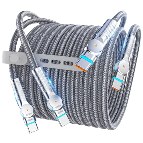 Elevate Your Charging Experience: 6.6 ft USB C to USB C Cable 2-Pack with 240 W Power Delivery and 180° Rotating Connector – Durable Braided Design for Fast Charging i Phone 16, Mac Book Air, i Pad Pro, Pixel, and Samsung Galaxy S23/S24 in Sleek Light Grey – Ultimate Compatibility and Functionality