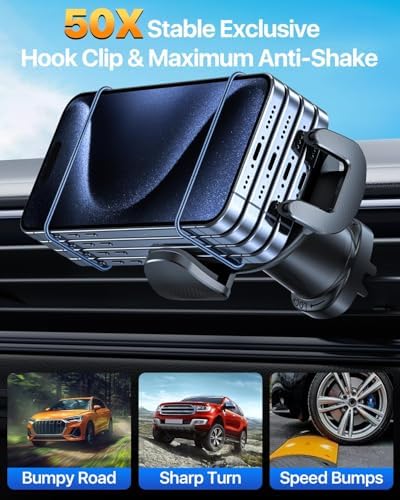 HTU Military-Grade Car Phone Holder – Heavy-Duty 360° Adjustable Vent Mount for i Phone 12-16 Pro Max & Samsung Devices – Unparalleled Stability with Steel-Hook Design for Hands-Free Safety – Effortless Tool-Free Installation & Premium Durability for Daily Use