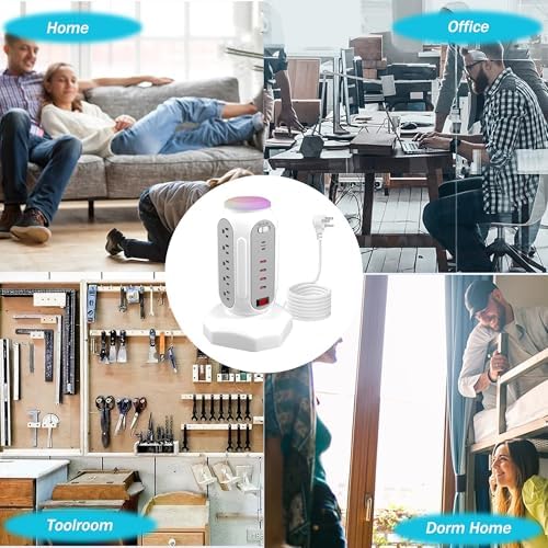 Ultimate Power Strip Tower with 15 Outlets & 6 USB Ports – Surge Protector with Vibrant LED Indicator & Rapid Charge Technology – 6.5 ft Heavy-Duty Extension Cord for Home Office & Entertainment Hub – Versatile Desktop Charging Solution for All Devices