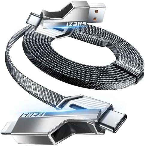 Ultimate 4-in-1 Long USB C Cable – 10 FT Nylon Braided Fast Charging Cord for i Phone/i Pad with Lightning, Type C, and USB A Ports – 60 W Power Delivery & 480 Mbps Data Transfer for Enhanced Versatility and Durability