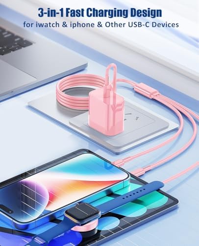 Ultimate 3-in-1 Fast Charging Cable for Apple Devices – 20 W USB-C Charger with 6 FT Length for Seamless Compatibility with Apple Watch Ultra2/SE/10/9/8/7/6/5/4/3 & i Phone 15/16 Pro Max/14/13/12/11 – Elegant White Design for Effortless Organization and Rapid Charging Efficiency