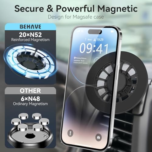 Elevate Your Driving Experience with the BEHAVE Magnetic Phone Holder for Jeep Cherokee (2015-2018) – Innovative 360-Degree Rotating Mount for Seamless Navigation and Enhanced Safety, Compatible with Mag Safe, i Phone 15/14/13/12 & Android Smartphones