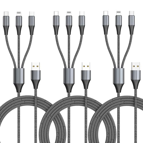 3 in 1 Multi Charging Cable, (3Pack 6FT) Charger Cable Nylon Braided Multiple USB Cable Universal Charging Cord with Type-C, Micro USB and iPhone Port for Cell Phones and More – Enhanced Compatibility and Speed
