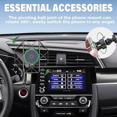 Car Phone Holder for 2022-2025 Honda Civic Accessories Apply to 7/9 Inch Touch Screen 15W Fast Wireless Charger Screen Fixed Clip Cell Phone Mount Hands-Free 360 Degree Rotation – Enhanced Compatibility and Speed