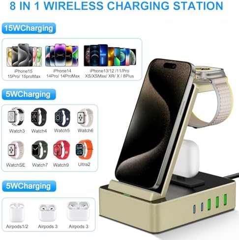 Power Up Your Workspace with the 100 W Aluminum Alloy 8-in-1 Wireless Charging Station – Fast USB-C Dock for i Phone, i Watch & Air Pods Pro – Sleek, Durable Design for Multi-Device Efficiency