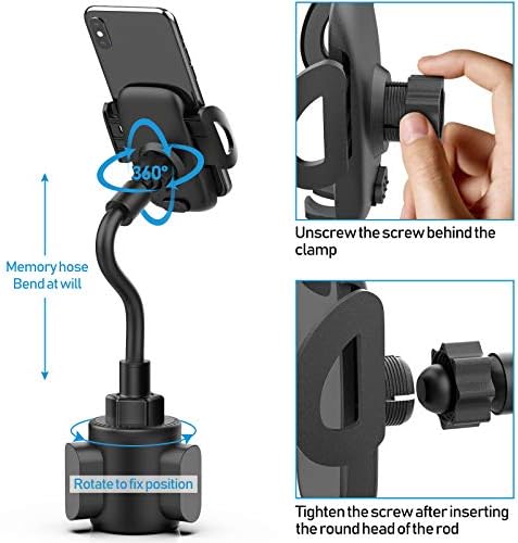Universal Cup Phone Holder for Cars and More – Adjustable Long Neck Mount for All 4-7 Inch Smartphones – Non-Slip Cradle Compatible with i Phone, Samsung, Google – Ideal for Vehicles, Golf Carts, and Treadmills – Enhance Convenience and Safety While Driving or Exercising
