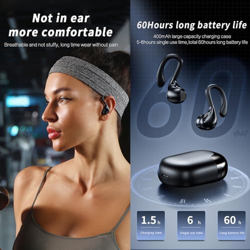 Open-Ear Bluetooth 5.3 Wireless Earbuds with Noise Cancelling – Waterproof Bone Conduction Sports Headphones for Active Lifestyles – 60 Hours Playtime & Enhanced Device Compatibility
