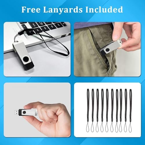 Wooolken 10-Pack 4 GB USB Flash Drives with Lanyards – Vibrant Swivel Memory Sticks for Effortless Data Storage and Backup, Ideal for Home and Office Use, USB 2.0 Compatibility for Quick File Transfers