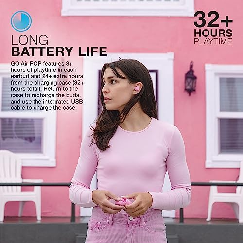 JLab Go Air Pop True Wireless Earbuds – 32 Hours Playtime, Dual Connect Bluetooth Earphones with EQ3 Sound, Lightweight In-Ear Headphones for Ultimate Comfort and Crystal-Clear Calls, USB Charging Case Included, Perfect for Active Lifestyles and Everyday Use