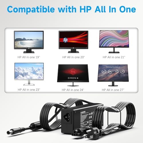 90 W HP All-in-One Desktop Power Cord – Reliable 19 V 4.74 A Charger for 18″ to 27″ Models, Enhanced Safety Features & Lightweight Design for Seamless Performance, Perfect for Students & Professionals, Compatible with HP Pavilion Series