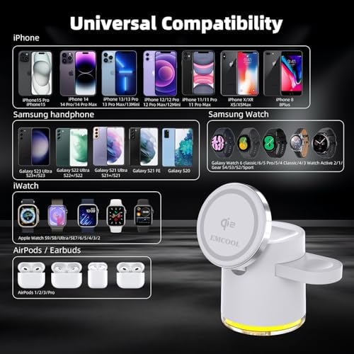 Revolutionize Your Charging Routine with the 4 in 1 Qi2 Certified Magnetic Wireless Charger – 15 W Fast Charging Station for i Phone 12-16, Apple Watch & Air Pods, Compact & Foldable Design with 30 W Adapter Included (Sleek White Finish) – Ultimate Apple Device Compatibility and Space-Saving Solution