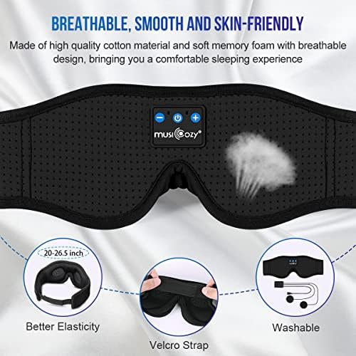 Transform Your Sleep Experience with the MUSICOZY Bluetooth Sleep Mask – Premium Wireless Eye Cover Featuring Built-In Earbuds for Ultimate Comfort, Perfect for Side Sleepers, Office Relaxation, and Travel – Advanced Bluetooth 5.4 Connectivity for Effortless Pairing and High-Quality Sound, Ideal Tech Gift for Anyone Seeking Restful Slumber.