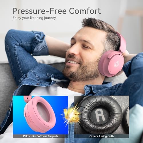 Experience Next-Level Audio with Stylish Pink Wireless Over-Ear Headphones – Premium Noise Cancellation, Hi-Fi Stereo Sound, and 30-Hour Playtime for Unmatched Comfort in Travel and Home Office Use, Featuring Immersive Deep Bass and Foldable Design for Effortless Portability and Extended Listening Pleasure