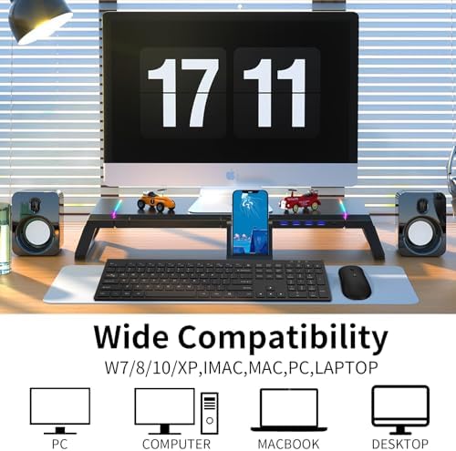 Ultra-Slim 2.4 G Wireless Keyboard with Numeric Keypad – Silent Ergonomic Design for Effortless Typing on PC & Mac, Plug-and-Play USB Receiver, Scissor Switch Technology for Enhanced Comfort and Speed