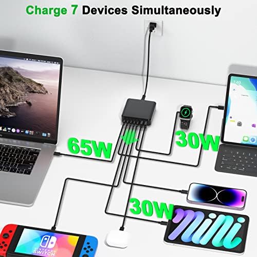 High-Speed 185 W USB C Charging Station with 7 Ports – Versatile Ga N Charger for Mac Book Pro/Air, i Pad, i Phone 14/13/12 Series, and Samsung Galaxy Note – Ultimate Multi-Device Power Hub for Home, Office, and Travel