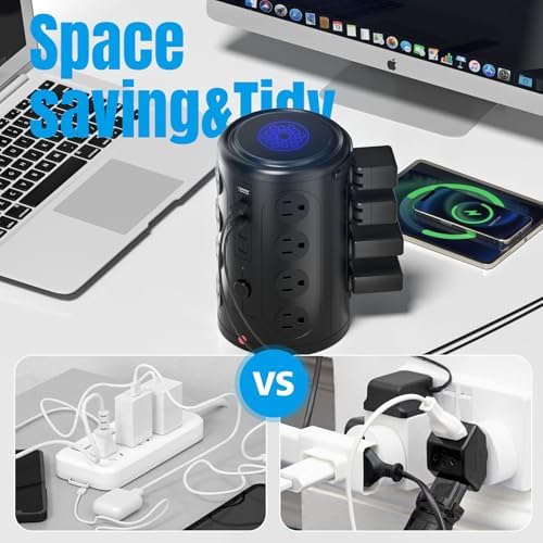 Advanced Surge Protector Power Strip with 15 W Wireless Charging Station – 16 AC Outlets & 5 USB Ports (Including 2 USB-C) for Optimal Home, Office, and Dorm Room Use – 10 FT Cord for Enhanced Flexibility and Speedy Device Charging