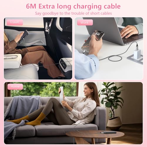 20 FT Extra Long Nylon Braided USB-C Charger Cable for i Phone 15/16 – 3-in-1 60 W Fast Charging Data Cord Compatible with i Pad Pro, Android, Samsung, and Pixel – Ultimate Durability and Flexibility for All Devices