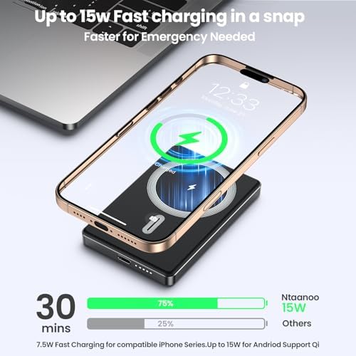 Magnetic 10000 m Ah Ultra-Slim Power Bank – 20 W Rapid Wireless Charger for i Phone 12/13/14/15 Pro Max – Compact & Lightweight Design with Enhanced Safety – Ideal for Quick On-the-Go Charging Solutions