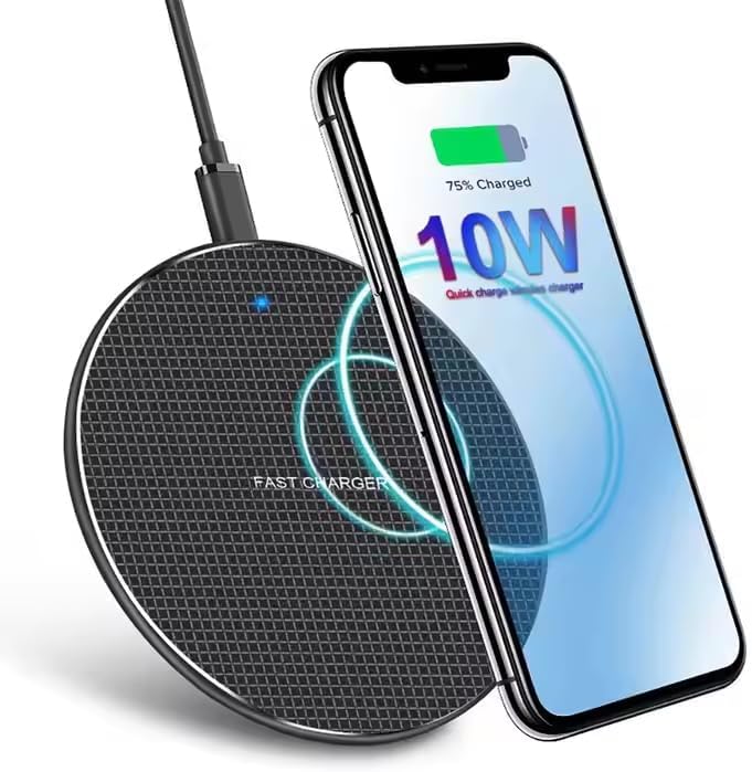 Ultra-Fast 10 W Wireless Charger Pad for i Phone & Galaxy – Universal Qi-Compatible Charging Station with Enhanced Safety Features, Slim Design & LED Indicator – Perfect for Home, Office & Travel (Black)