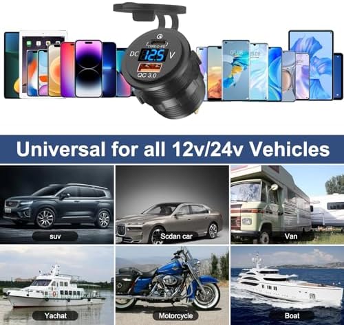 48 W 12 V USB-C Car Charger Socket – Waterproof PD 30 W & QC 18 W Dual USB Ports with LED Voltmeter for Boats, Trucks, RVs, and Golf Carts – Fast Charging & Enhanced Durability for On-the-Go Power Needs