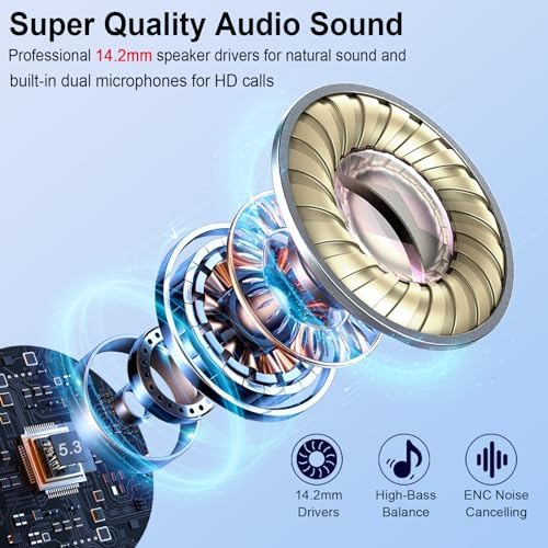 Advanced Bluetooth 5.3 Wireless Earbuds – Hi-Fi Stereo Sound for Ultimate Audio Experience, 4 ENC Mics for Superior Call Clarity, Featherlight 3 g Build for Unmatched Comfort, 30-Hour Playtime with Sleek USB-C Charging Case, IP7 Waterproof for All-Weather Durability, Seamlessly Compatible with Android & i OS – Ideal for Music Aficionados and On-the-Go Professionals