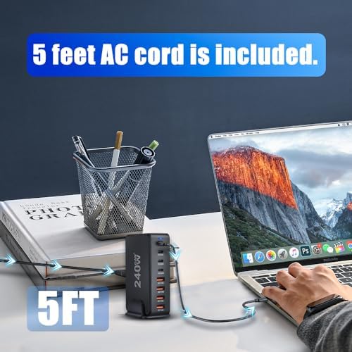 SITONG 240 W Ga N III Multi-Port USB-C Charging Hub – 8-Port Wall Charger with 100 W Fast Power Delivery for Mac Book Pro/Air, i Phone 15-11, Galaxy S24/S23 – Ultimate Travel and Home Efficiency with Smart Charging Technology