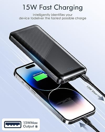 Feeke 15,000 m Ah Dual USB Portable Charger – High-Speed Power Bank with 5 V/3.1 A Output for Rapid Device Charging – Ideal for Smartphones, Tablets, and USB Gadgets – Sleek Black Design for Effortless Portability and Enhanced Device Compatibility